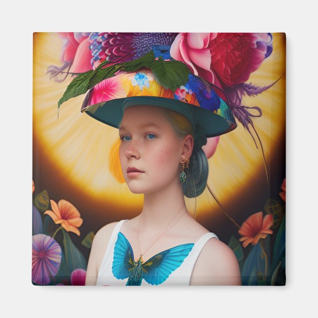 Eine Dame mit Blumenhut Magnet (Vorne)