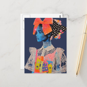 Eine Dame mit einer großen Schleife im Haar Farbig Postkarte