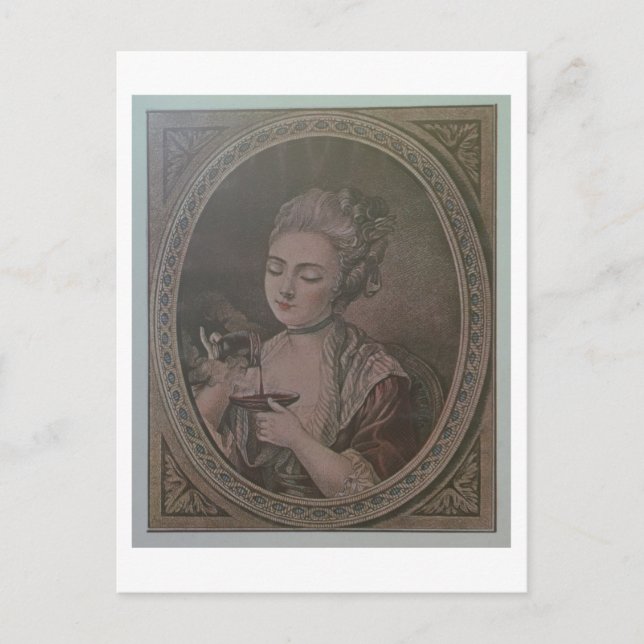 Eine Dame trinkt Schokolade (Farbe litho) Postkarte (Vorderseite)