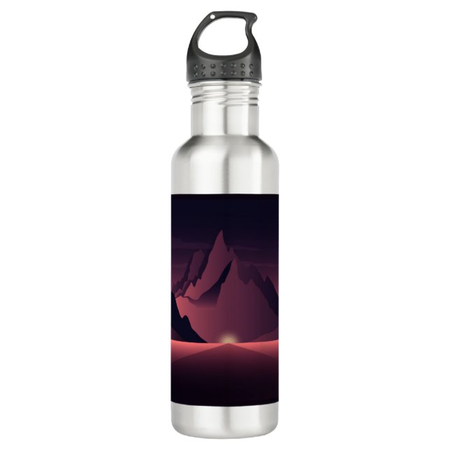 Eine Darstellung des Sonnenuntergangs auf den Berg Edelstahlflasche (Vorderseite)