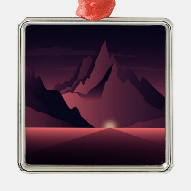 Eine Darstellung des Sonnenuntergangs auf den Berg Ornament Aus Metall (Vorne)