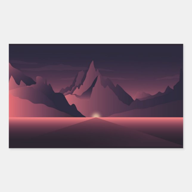 Eine Darstellung des Sonnenuntergangs auf den Berg Rechteckiger Aufkleber (Vorderseite)