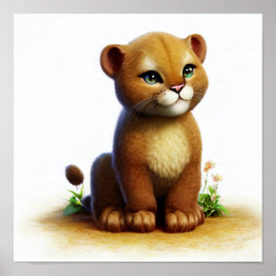 Eine digitale Malerei einer jungen Niedlichen Puma Poster