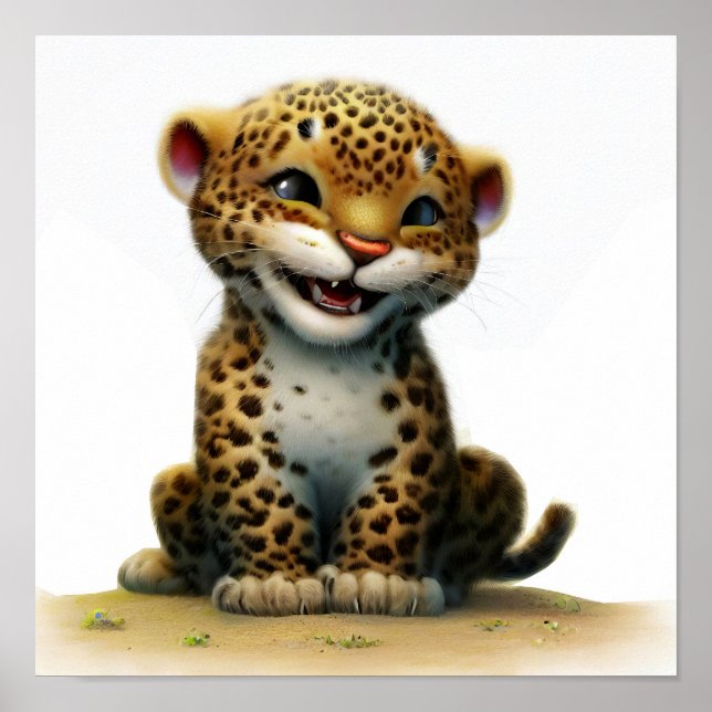 Eine digitale Malerei eines Niedlichen Leoparden Poster (Vorne)