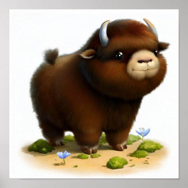 Eine digitale Malerei eines Niedlichen Musk Ox Poster (Vorne)