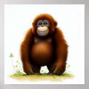 Eine digitale Malerei eines Niedlichen Orangutans Poster