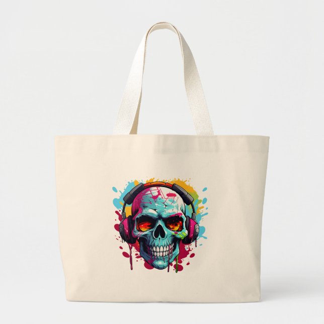 Eine DJ-POP-ART-Schädel-Große Tasche (Vorne)