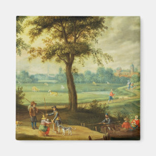 Eine Dorf-Landschaft durch einen Fluss Magnet