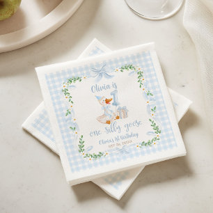 Eine dumme Gans Blaue Schleife Floral 1. Geburtsta Serviette