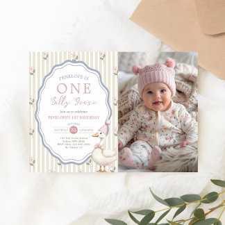 Eine dumme Gans Floral 1. Geburtstagsfoto Einladung