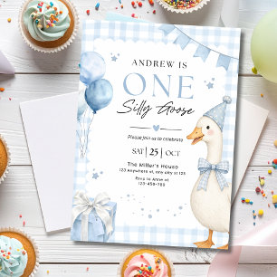 Eine dumme Gans Geburtstag Blau Gingham Jungen Par Einladung
