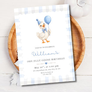 Eine dumme Gans Geburtstagsfeier Blau Gingham Jung Einladung