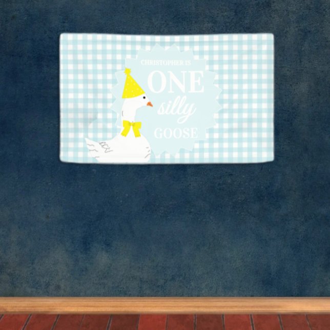 Eine dumme Gans Gingham 1. Geburtstag Banner (Von Creator hochgeladen)