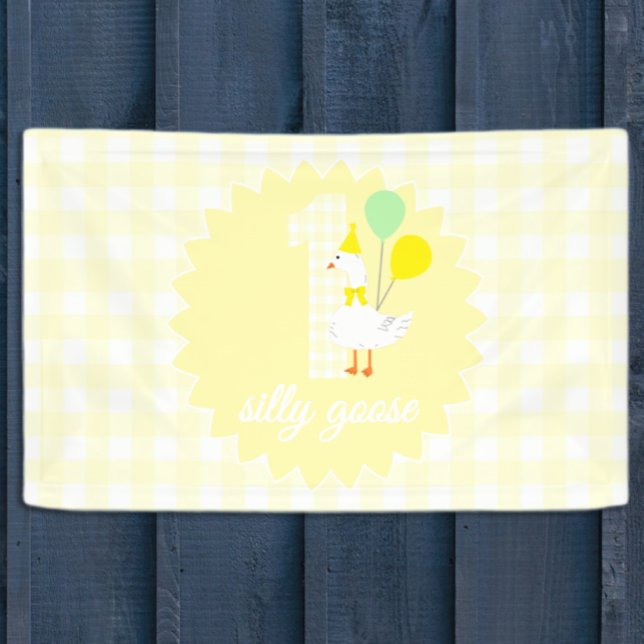 Eine dumme Gans Gingham 1. Geburtstag Banner (Von Creator hochgeladen)