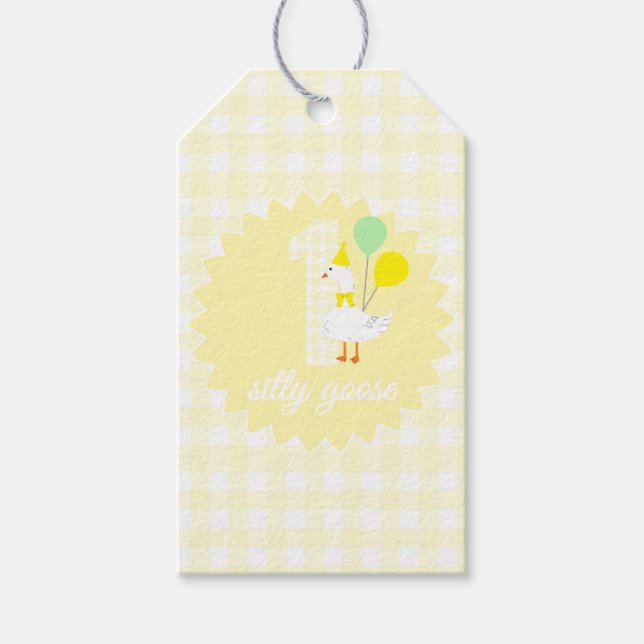 Eine dumme Gans Gingham 1. Geburtstag Geschenkanhänger (Vorderseite)