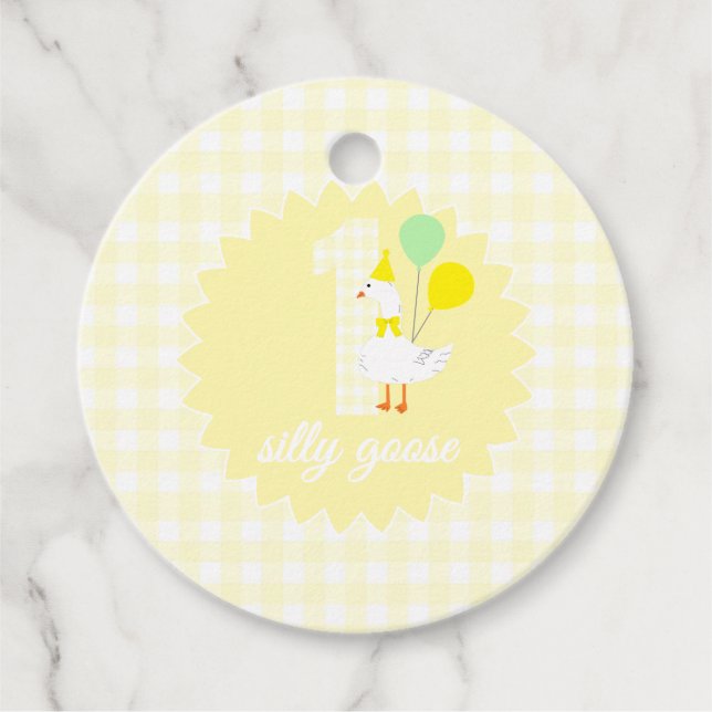 Eine dumme Gans Gingham 1. Geburtstag Geschenkanhänger (Vorderseite)