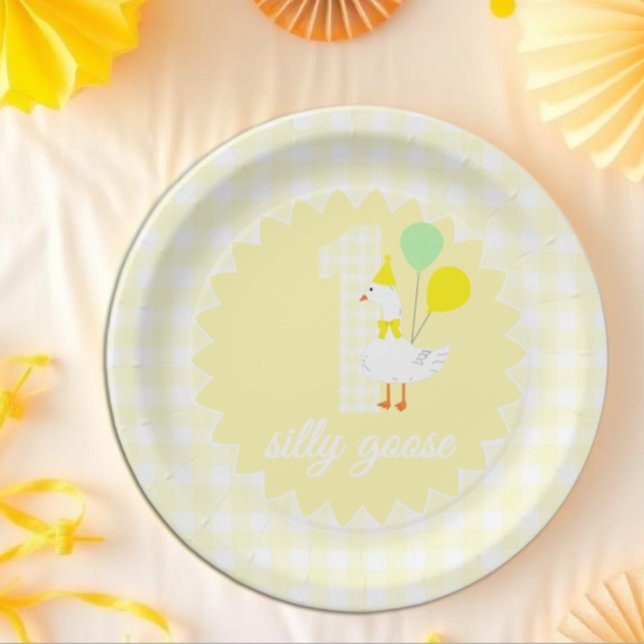Eine dumme Gans Gingham 1. Geburtstag Pappteller (Von Creator hochgeladen)