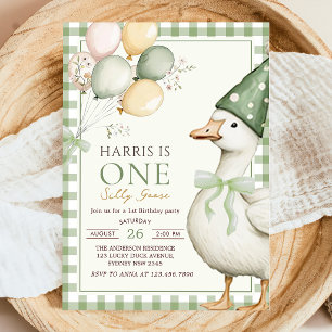 Eine dumme Gans grün kariert 1. Geburtstag Einladung