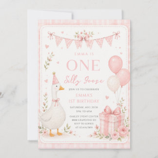 Eine dumme Gans Pink Floral 1. Geburtstag Einladung