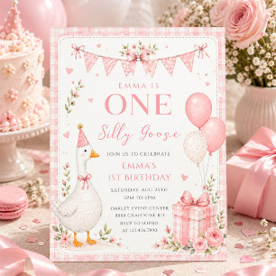 Eine dumme Gans Pink Floral 1. Geburtstag  Einladung