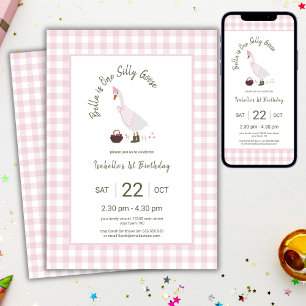 Eine dumme Gans Pink Girls 1. Geburtstag Einladung
