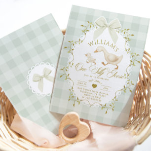 Eine dumme Gans Pistazien-Gingham 1. Geburtstag Einladung