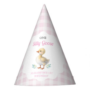 Eine dumme Gans rosa Gingham Mädchen erster Geburt Partyhütchen