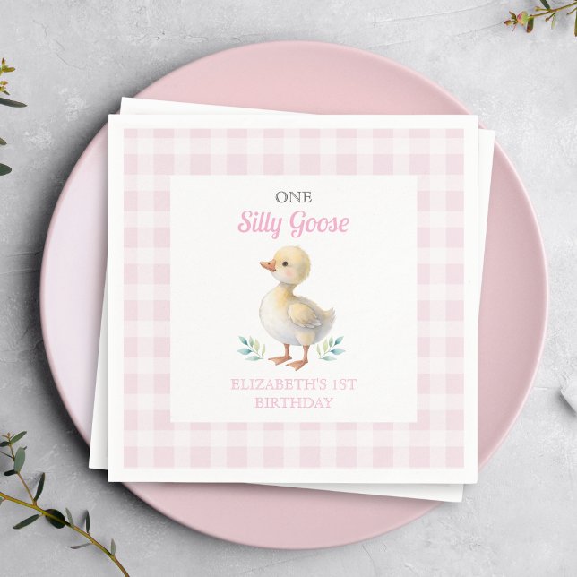 Eine dumme Gans rosa Gingham Mädchen erster Geburt Serviette (Von Creator hochgeladen)