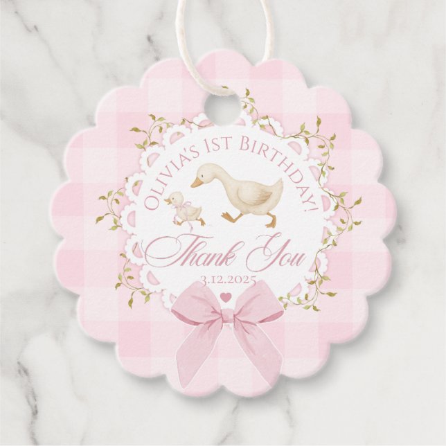 Eine dumme Gans Rosa Gingham Whimsical Danke Geschenkanhänger (Vorderseite)
