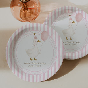 Eine dumme Gans Rosa Mädchen 1. Geburtstag Pappteller