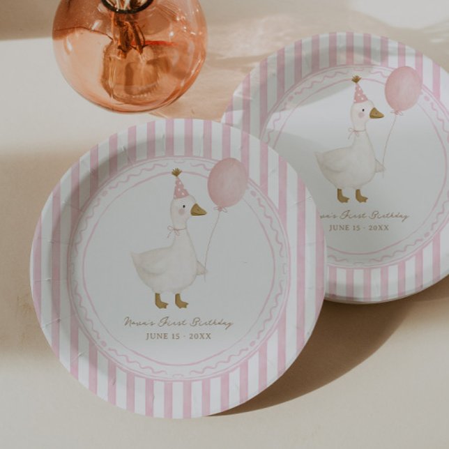 Eine dumme Gans Rosa Mädchen 1. Geburtstag Pappteller (Von Creator hochgeladen)