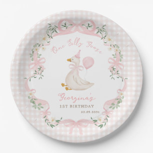 Eine dumme Gans rosa Schleife Gingham 1. Geburtsta Pappteller