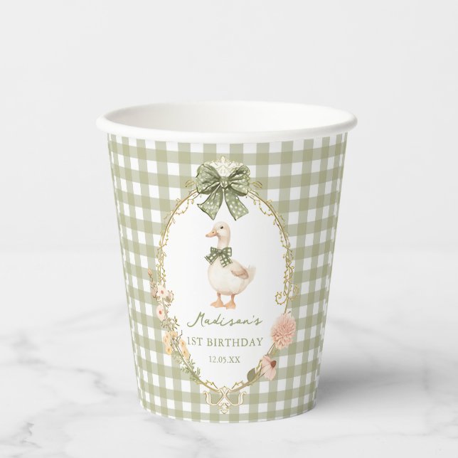 Eine dumme Gans Schleife Gingham 1. Geburtstag Pappbecher (Vorderseite)