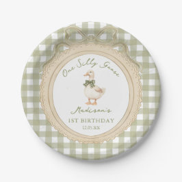 Eine dumme Gans Schleife Gingham 1. Geburtstag Pappteller