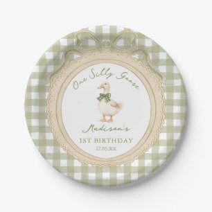 Eine dumme Gans Schleife Gingham 1. Geburtstag Pappteller