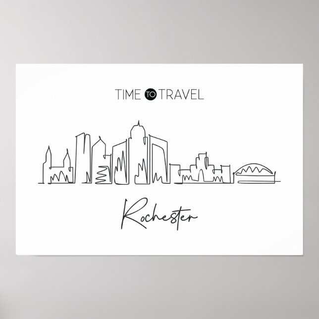 Eine durchgehende Linie Zeichne Rochester Skyline Poster (Vorne)