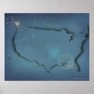 Eine einfache blaue Karte der USA, die Alaska Poster