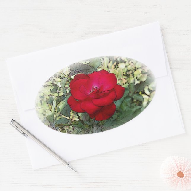 Eine einsame Rose Ovaler Aufkleber (Umschlag)