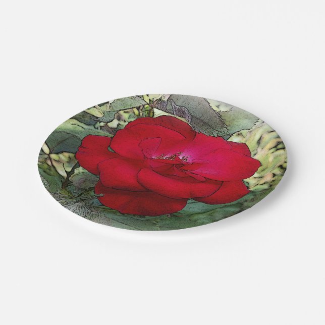 Eine einsame Rose Pappteller (Schrägansicht)