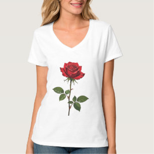 Eine einzelne rote Rose mit Morgentau T-Shirt