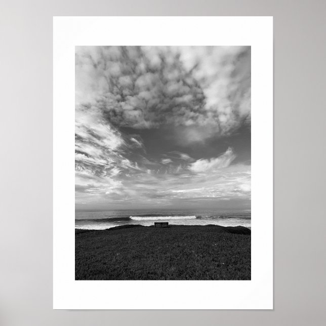 Eine einzige Bank Schwarz-Weiß-Fotografie Poster (Vorne)