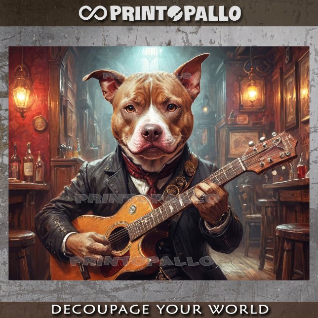 Eine elegante Pitbulle, die Gitarre im Pub spielt  Seidenpapier (Von Creator hochgeladen)