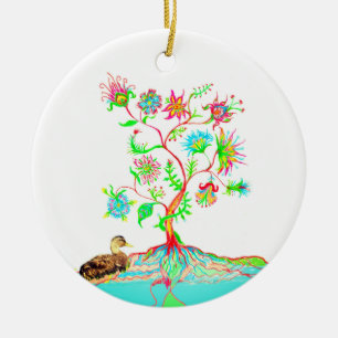 Eine Ente und ein Baum Keramik Ornament