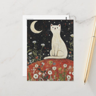 Eine entzückende weiße Katzen-Volkskunst Postkarte