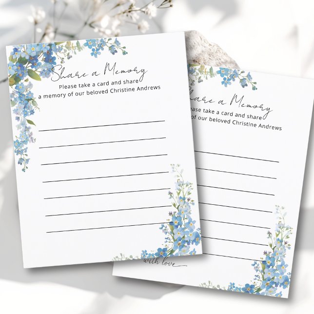 Eine Erinnerung teilen - Trauerfeierbesuch (Share a Memory - Funeral Service Attendance Blue & White. Forget me not flower watercolor design.)