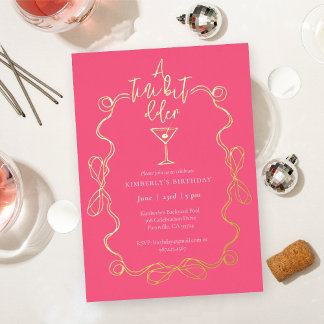 Eine etwas ältere Pink Gold Martini Geburtstagspar Folieneinladung