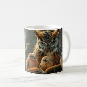 Eine Eule las ein Buch an kleine Küken Kaffeetasse