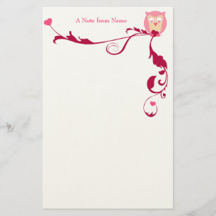 Eine Eule mit Herzen, eine Anmerkung vom Namen Briefpapier