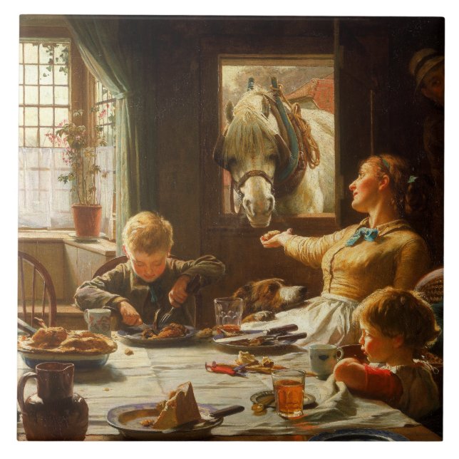 Eine Familie (der Esel wird Gefüttert) Fliese (Vorderseite)