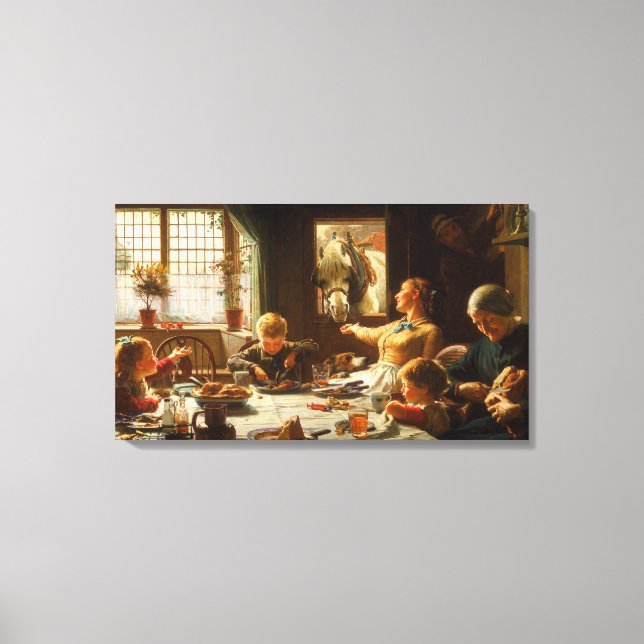 Eine Familie (der Esel wird Gefüttert) Leinwanddruck (Vorderseite)